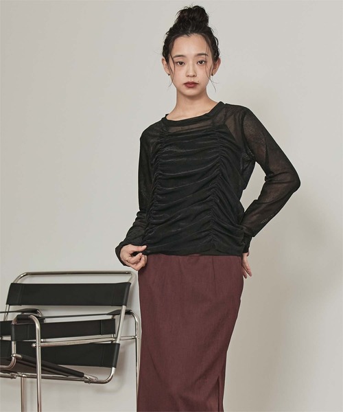 miette(ミエット)の「シアーベロアシャーリングトップス(Tシャツ/カットソー・レディース・ブラック/ネイビー/ライトベージュ・FREE)」の8枚目の写真