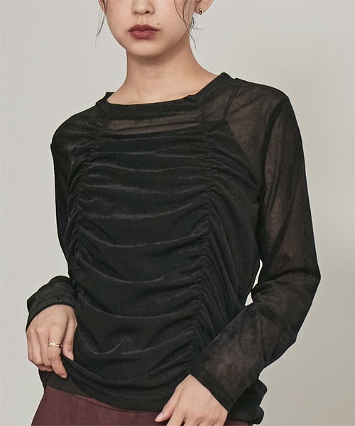 miette(ミエット)の「シアーベロアシャーリングトップス(Tシャツ/カットソー・レディース・ブラック/ネイビー/ライトベージュ・FREE)」の9枚目の写真