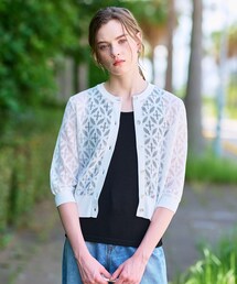 DRESSTERIOR | 【洗える/シアー素材】オーバーラップレースハーフスリーブ(カーディガン/ボレロ)