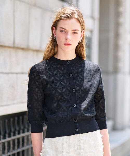 DRESSTERIOR（ドレステリア）の「【洗える/シアー素材】オーバーラップレースハーフスリーブ（カーディガン/ボレロ・レディース・ホワイト/ブラック・34/36/38）」の2枚目の写真