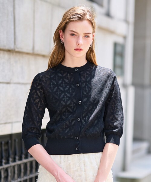 DRESSTERIOR（ドレステリア）の「【洗える/シアー素材】オーバーラップレースハーフスリーブ（カーディガン/ボレロ・レディース・ホワイト/ブラック・34/36/38）」の5枚目の写真