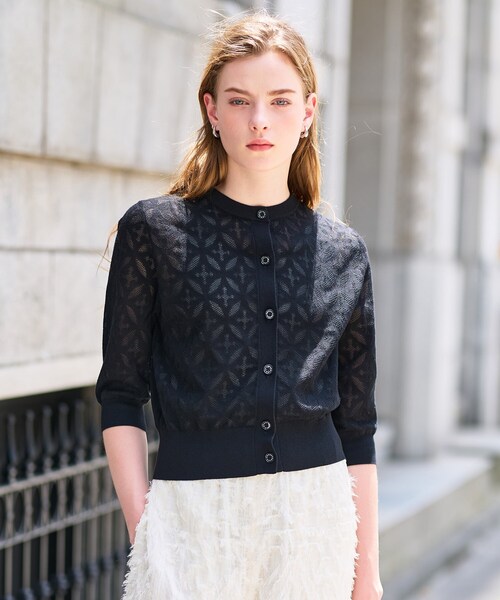 DRESSTERIOR（ドレステリア）の「【洗える/シアー素材】オーバーラップレースハーフスリーブ（カーディガン/ボレロ・レディース・ホワイト/ブラック・34/36/38）」の6枚目の写真