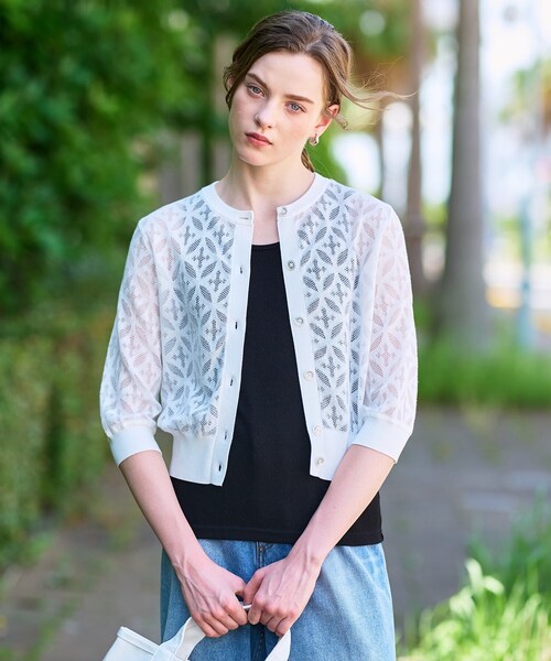 DRESSTERIOR（ドレステリア）の「【洗える/シアー素材】オーバーラップレースハーフスリーブ（カーディガン/ボレロ・レディース・ホワイト/ブラック・34/36/38）」の12枚目の写真