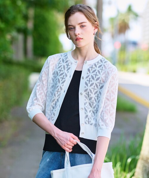 DRESSTERIOR（ドレステリア）の「【洗える/シアー素材】オーバーラップレースハーフスリーブ（カーディガン/ボレロ・レディース・ホワイト/ブラック・34/36/38）」の13枚目の写真