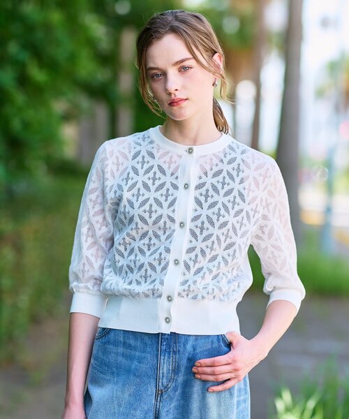 DRESSTERIOR（ドレステリア）の「【洗える/シアー素材】オーバーラップレースハーフスリーブ（カーディガン/ボレロ・レディース・ホワイト/ブラック・34/36/38）」の14枚目の写真