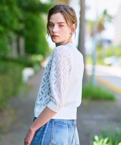 DRESSTERIOR（ドレステリア）の「【洗える/シアー素材】オーバーラップレースハーフスリーブ（カーディガン/ボレロ・レディース・ホワイト/ブラック・34/36/38）」の16枚目の写真