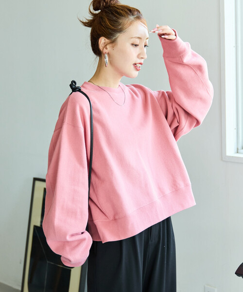 FREAK'S STORE（フリークスストア）の「限定展開　ヘビーウェイト ショート ビッグ スウェット（スウェット・レディース・チャコールグレー/ブラック/ベージュ/ピンク/ネイビー/ナチュラル/ライトグレー/グレー/ブルー/イエロー・ﾌﾘ-）」の15枚目の写真