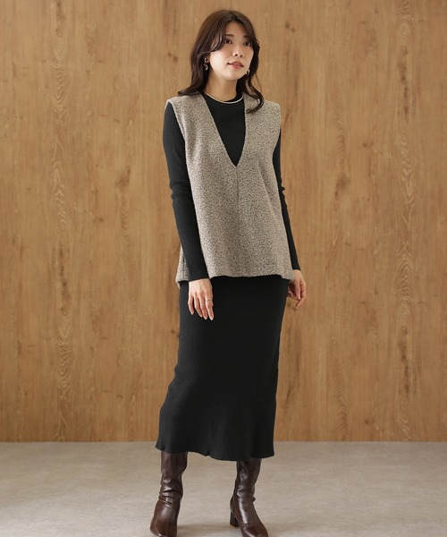 Lace Ladies(レースレディース)の「ベスト付 レイヤード リブ ニット セットアップ 3点セット(セットアップ・レディース・グレー/ブラック/グリーン/モカ・S/FREE)」の5枚目の写真