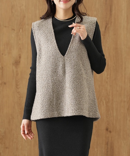 Lace Ladies(レースレディース)の「ベスト付 レイヤード リブ ニット セットアップ 3点セット(セットアップ・レディース・グレー/ブラック/グリーン/モカ・S/FREE)」の6枚目の写真