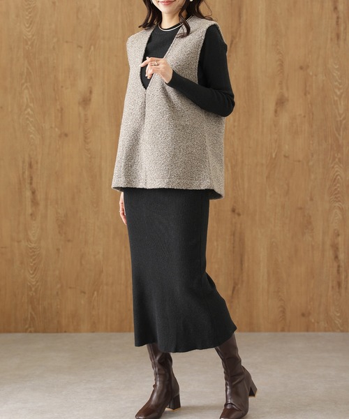 Lace Ladies(レースレディース)の「ベスト付 レイヤード リブ ニット セットアップ 3点セット(セットアップ・レディース・グレー/ブラック/グリーン/モカ・S/FREE)」の7枚目の写真