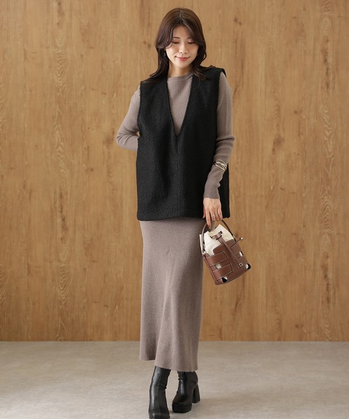 Lace Ladies(レースレディース)の「ベスト付 レイヤード リブ ニット セットアップ 3点セット(セットアップ・レディース・グレー/ブラック/グリーン/モカ・S/FREE)」の10枚目の写真