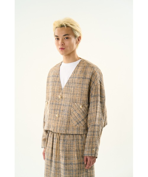 DISCOVERED（ディスカバード）の「TWEED NOCOLLAR JACKET（テーラードジャケット・メンズ・ベージュ・LARGE/SMALL）」の7枚目の写真