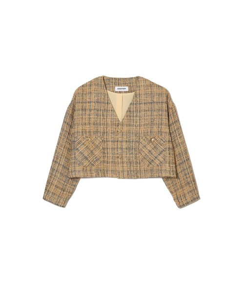 DISCOVERED（ディスカバード）の「TWEED NOCOLLAR JACKET（テーラードジャケット・メンズ・ベージュ・LARGE/SMALL）」の2枚目の写真