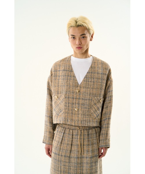 DISCOVERED（ディスカバード）の「TWEED NOCOLLAR JACKET（テーラードジャケット・メンズ・ベージュ・LARGE/SMALL）」の6枚目の写真