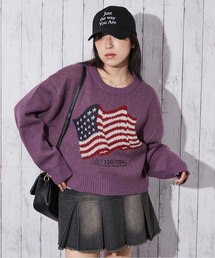 GORGE | 《アメリカフラッグジャガード×メランジ風》レディース 短丈ニット トップス 秋冬(ニット/セーター)