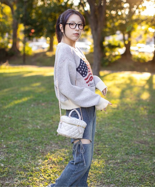 GORGE(ゴージ)の「《アメリカフラッグジャガード×メランジ風》レディース 短丈ニット トップス 秋冬(ニット/セーター・レディース・パープル/チャコール/ネイビー/オフホワイト・F)」の8枚目の写真