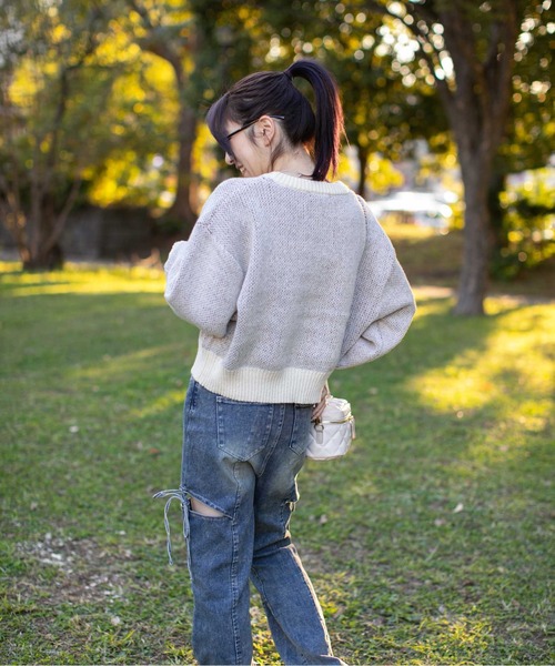 GORGE(ゴージ)の「《アメリカフラッグジャガード×メランジ風》レディース 短丈ニット トップス 秋冬(ニット/セーター・レディース・パープル/チャコール/ネイビー/オフホワイト・F)」の9枚目の写真