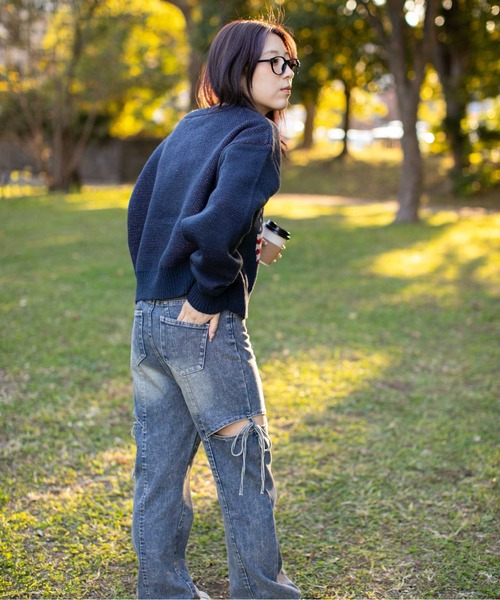 GORGE(ゴージ)の「《アメリカフラッグジャガード×メランジ風》レディース 短丈ニット トップス 秋冬(ニット/セーター・レディース・パープル/チャコール/ネイビー/オフホワイト・F)」の17枚目の写真