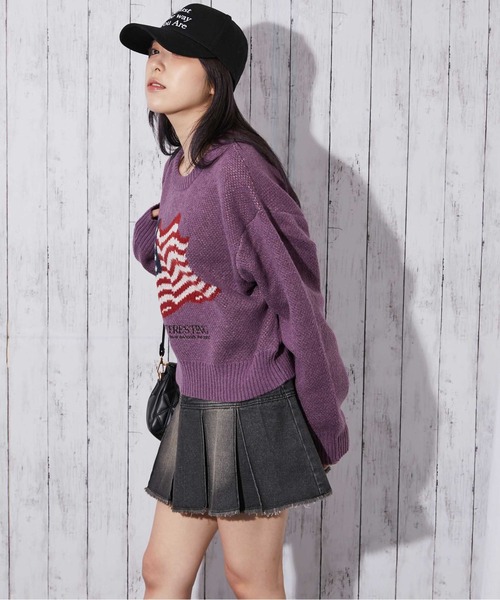 GORGE(ゴージ)の「《アメリカフラッグジャガード×メランジ風》レディース 短丈ニット トップス 秋冬(ニット/セーター・レディース・パープル/チャコール/ネイビー/オフホワイト・F)」の20枚目の写真