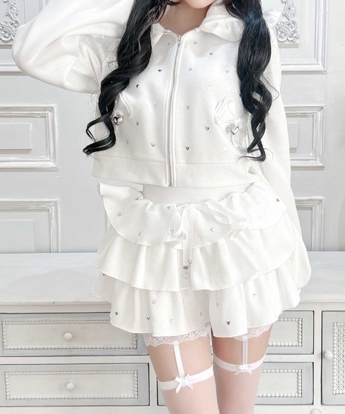 MA*RS（アメーバーマーズ）の「ハートスタッズショートフリルスカパン（スカート・レディース・ピンク/ブラック/ホワイト/チャコールグレー/ライトグレー/ホワイト×ホワイト/ピンク系その他/ブラック×ブラック/シルバー系その他・FREE）」の3枚目の写真