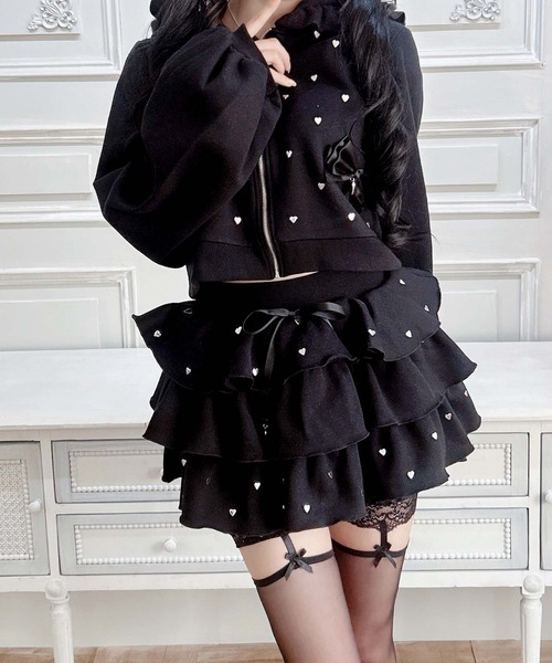 MA*RS（アメーバーマーズ）の「ハートスタッズショートフリルスカパン（スカート・レディース・ピンク/ブラック/ホワイト/チャコールグレー/ライトグレー/ホワイト×ホワイト/ピンク系その他/ブラック×ブラック/シルバー系その他・FREE）」の4枚目の写真