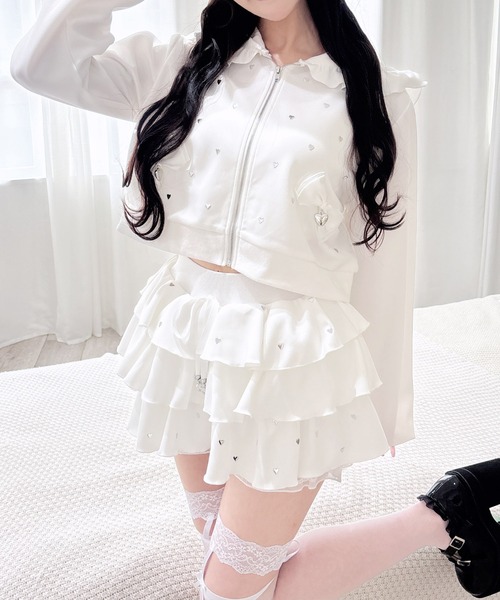 MA*RS（アメーバーマーズ）の「ハートスタッズショートフリルスカパン（スカート・レディース・ピンク/ブラック/ホワイト/チャコールグレー/ライトグレー/ホワイト×ホワイト/ピンク系その他/ブラック×ブラック/シルバー系その他・FREE）」の2枚目の写真