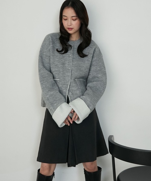 forksy.（フォルクシー）の「【forksy.】袖配色デザインバイカラーダブルフェイスニットカーディガン（カーディガン/ボレロ・レディース・ブラウン/グレー/チャコール/アイボリー・FREE）」の22枚目の写真