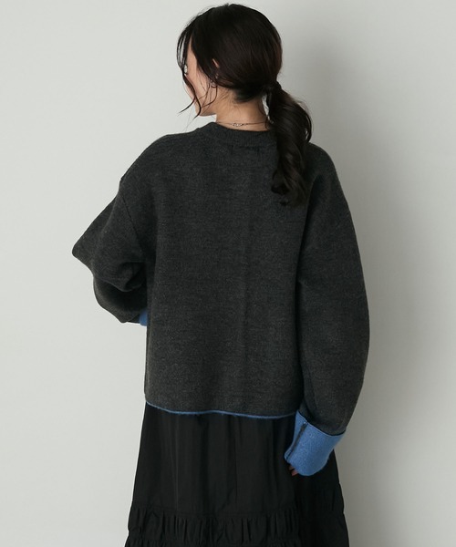 forksy.（フォルクシー）の「【forksy.】袖配色デザインバイカラーダブルフェイスニットカーディガン（カーディガン/ボレロ・レディース・ブラウン/グレー/チャコール/アイボリー・FREE）」の5枚目の写真