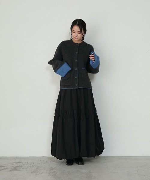 forksy.（フォルクシー）の「【forksy.】袖配色デザインバイカラーダブルフェイスニットカーディガン（カーディガン/ボレロ・レディース・ブラウン/グレー/チャコール/アイボリー・FREE）」の6枚目の写真