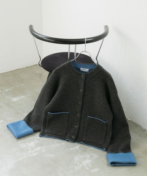 forksy.（フォルクシー）の「【forksy.】袖配色デザインバイカラーダブルフェイスニットカーディガン（カーディガン/ボレロ・レディース・ブラウン/グレー/チャコール/アイボリー・FREE）」の8枚目の写真