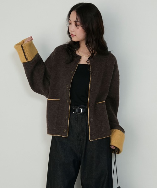 forksy.（フォルクシー）の「【forksy.】袖配色デザインバイカラーダブルフェイスニットカーディガン（カーディガン/ボレロ・レディース・ブラウン/グレー/チャコール/アイボリー・FREE）」の11枚目の写真