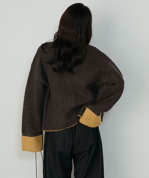 forksy.（フォルクシー）の「【forksy.】袖配色デザインバイカラーダブルフェイスニットカーディガン（カーディガン/ボレロ・レディース・ブラウン/グレー/チャコール/アイボリー・FREE）」の13枚目の写真