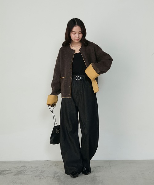 forksy.（フォルクシー）の「【forksy.】袖配色デザインバイカラーダブルフェイスニットカーディガン（カーディガン/ボレロ・レディース・ブラウン/グレー/チャコール/アイボリー・FREE）」の14枚目の写真