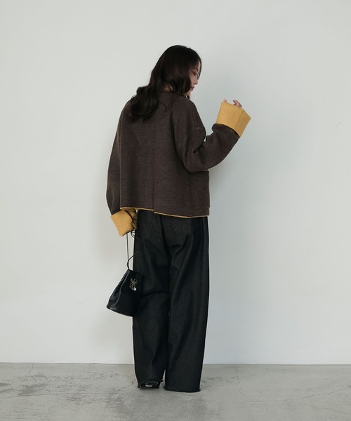 forksy.（フォルクシー）の「【forksy.】袖配色デザインバイカラーダブルフェイスニットカーディガン（カーディガン/ボレロ・レディース・ブラウン/グレー/チャコール/アイボリー・FREE）」の15枚目の写真