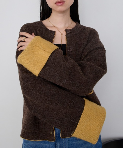 forksy.（フォルクシー）の「【forksy.】袖配色デザインバイカラーダブルフェイスニットカーディガン（カーディガン/ボレロ・レディース・ブラウン/グレー/チャコール/アイボリー・FREE）」の6枚目の写真