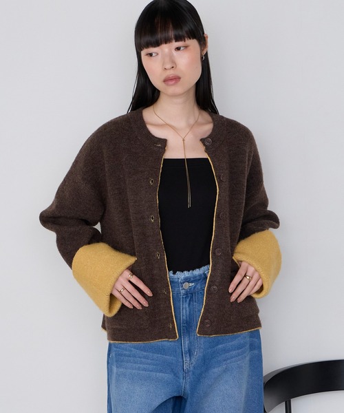 forksy.（フォルクシー）の「【forksy.】袖配色デザインバイカラーダブルフェイスニットカーディガン（カーディガン/ボレロ・レディース・ブラウン/グレー/チャコール/アイボリー・FREE）」の10枚目の写真