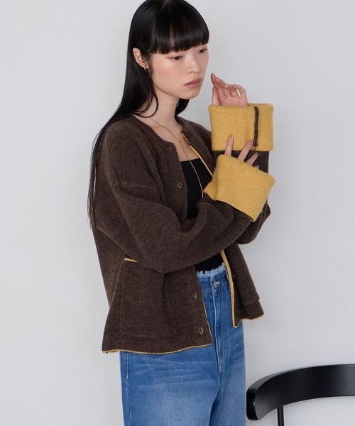 forksy.（フォルクシー）の「【forksy.】袖配色デザインバイカラーダブルフェイスニットカーディガン（カーディガン/ボレロ・レディース・ブラウン/グレー/チャコール/アイボリー・FREE）」の11枚目の写真