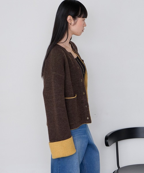 forksy.（フォルクシー）の「【forksy.】袖配色デザインバイカラーダブルフェイスニットカーディガン（カーディガン/ボレロ・レディース・ブラウン/グレー/チャコール/アイボリー・FREE）」の12枚目の写真