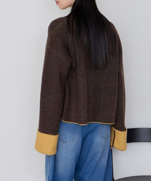 forksy.（フォルクシー）の「【forksy.】袖配色デザインバイカラーダブルフェイスニットカーディガン（カーディガン/ボレロ・レディース・ブラウン/グレー/チャコール/アイボリー・FREE）」の13枚目の写真