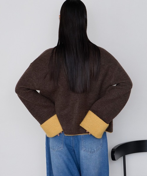 forksy.（フォルクシー）の「【forksy.】袖配色デザインバイカラーダブルフェイスニットカーディガン（カーディガン/ボレロ・レディース・ブラウン/グレー/チャコール/アイボリー・FREE）」の14枚目の写真