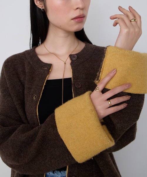 forksy.（フォルクシー）の「【forksy.】袖配色デザインバイカラーダブルフェイスニットカーディガン（カーディガン/ボレロ・レディース・ブラウン/グレー/チャコール/アイボリー・FREE）」の15枚目の写真