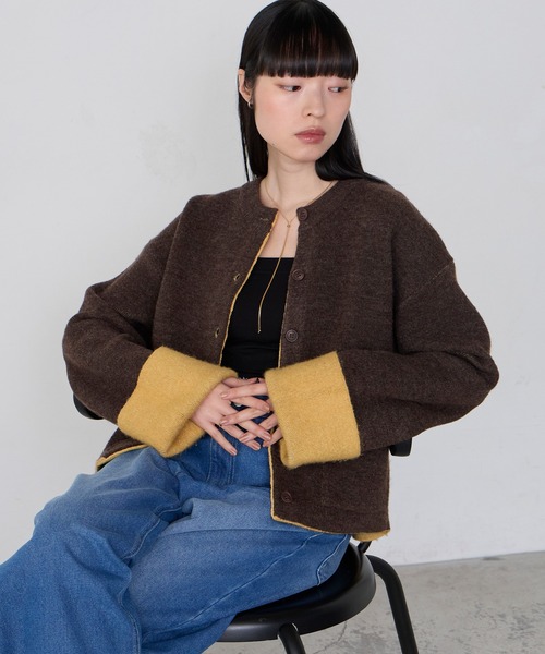 forksy.（フォルクシー）の「【forksy.】袖配色デザインバイカラーダブルフェイスニットカーディガン（カーディガン/ボレロ・レディース・ブラウン/グレー/チャコール/アイボリー・FREE）」の21枚目の写真
