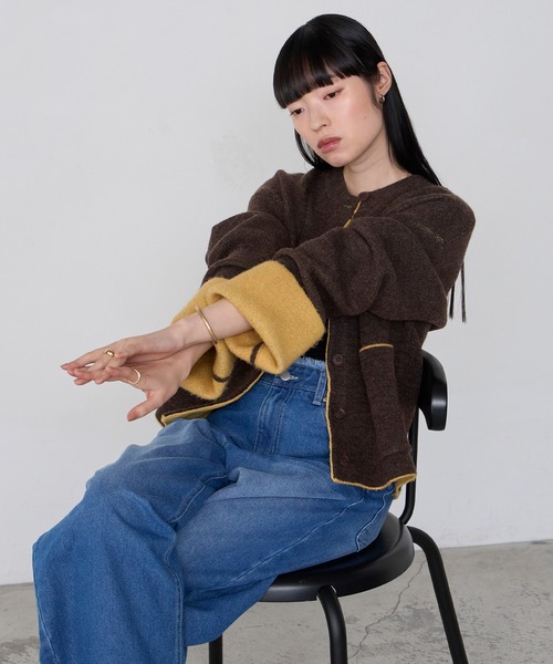 forksy.（フォルクシー）の「【forksy.】袖配色デザインバイカラーダブルフェイスニットカーディガン（カーディガン/ボレロ・レディース・ブラウン/グレー/チャコール/アイボリー・FREE）」の22枚目の写真