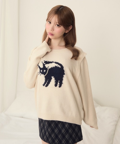 TITTY&CO.（ティティーアンドコー）の「ネコデザインジャガードニット