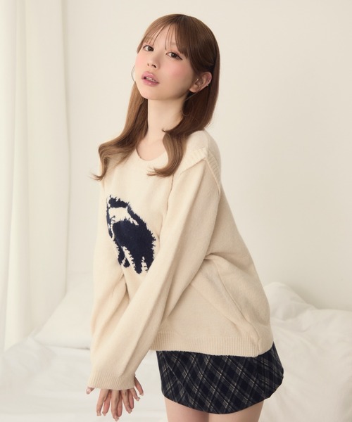TITTY&CO.(ティティーアンドコー)の「ネコデザインジャガードニット(ニット/セーター・レディース・ネイビー/アイボリー/グレー・FREE)」の18枚目の写真