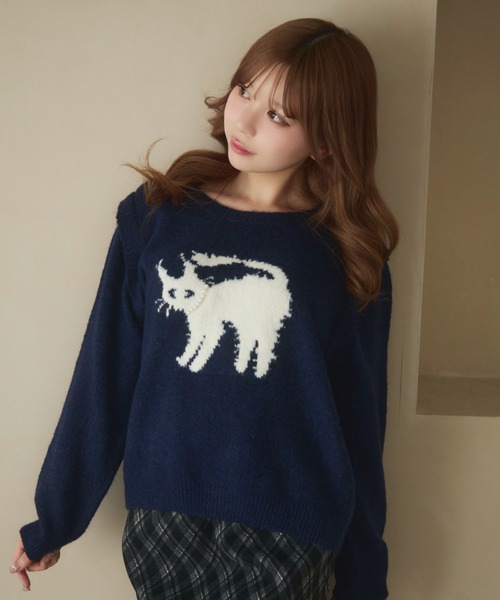 TITTY&CO.（ティティーアンドコー）の「ネコデザインジャガードニット