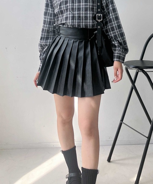 セール】♪フェイクレザープリーツミニスカート セットアップ可能