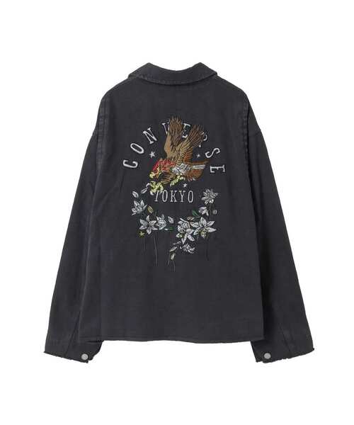 CONVERSE TOKYO（コンバーストウキョウ）の「PIGMENT DYE EMBROIDERY DETROIT JACKET（ミリタリージャケット・レディース・チャコールグレー/オリーブ・MEDIUM/SMALL）」の7枚目の写真