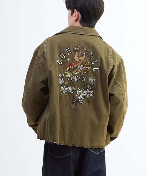 CONVERSE TOKYO（コンバーストウキョウ）の「PIGMENT DYE EMBROIDERY DETROIT JACKET（ミリタリージャケット・レディース・チャコールグレー/オリーブ・MEDIUM/SMALL）」の9枚目の写真