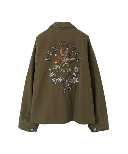CONVERSE TOKYO（コンバーストウキョウ）の「PIGMENT DYE EMBROIDERY DETROIT JACKET（ミリタリージャケット・レディース・チャコールグレー/オリーブ・MEDIUM/SMALL）」の13枚目の写真